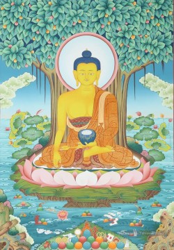 Bouddha Banyan thangka bouddhisme Peinture à l'huile